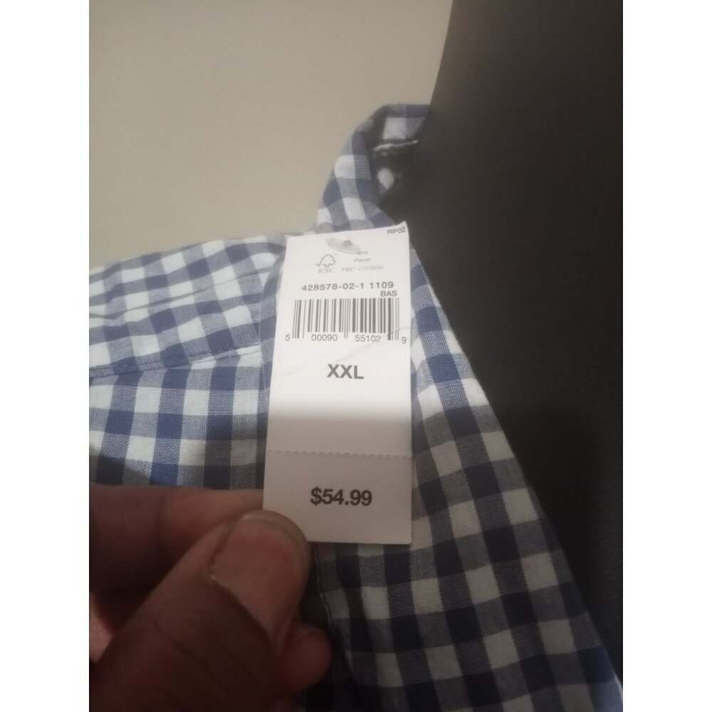 NWT Men's GAP Slim Fit Poplin Stretch Long Sleeve Shirt, Blue White Check 2XL - Picture 3 of 14